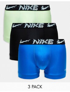 Nike - Dri-Fit Essential Micro - Confezione da 3 boxer aderenti blu, fluo e neri in microfibra Dri-Fit-Multicolore
