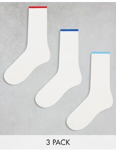 ASOS DESIGN - Confezione da 3 calze écru con bordo a contrasto-Neutro