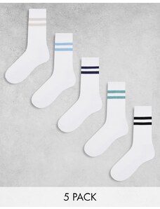 ASOS DESIGN - Confezione da 5 paia di calzini bianchi con righe colorate-Bianco