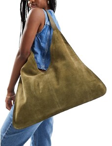 ASOS DESIGN - Maxi borsa in camoscio kaki con cucitura esterna-Verde