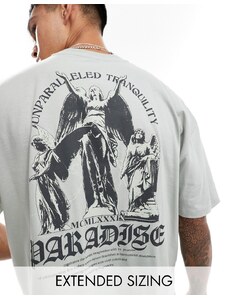 ASOS DESIGN - T-shirt oversize squadrata grigia con stampa di cherubini sulla schiena-Grigio