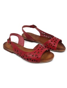 In Time Sandali Bassi Flat Traforati in Pelle "Patty" - Rosso/Cuoio