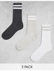 Jack & Jones - Confezione da 3 paia di calzini da tennis grigi e bianchi-Bianco
