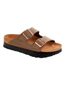 Birkenstock Sandalo Arizona Platform in pelle vegana Birkbuc marrone
