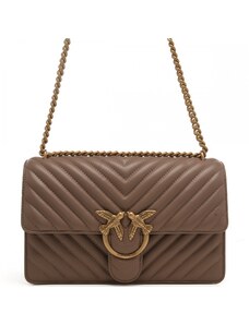 Pinko love one c nappa chevron con tracolla in catena biscotto zenzero