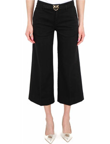 Pantaloni Lino Donna Estate 7/8 A Gamba Larga Con Tasche E Vita Elastica