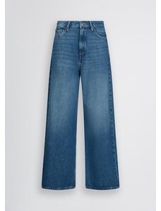 Pantaloni Palazzo Donna In Denim Elasticizzato - Vita Alta E Gamba A Zampa D'Elefante - Foto 4