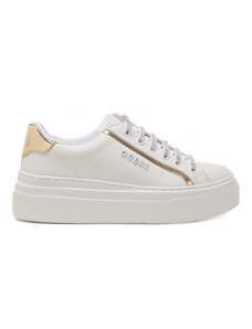 Guess sneakers da donna con logo lettering in rilievo e lacci micro strass bianco e platino