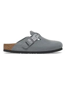 Birkenstock ciabatte slide in camoscio Boston Braided donna colore blu 1029086