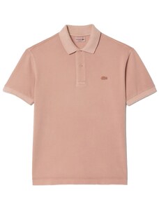 LACOSTE Polo rosa salmone logo ricamo tono su tono