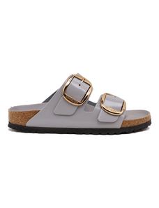 Birkenstock SANDALO ARIZONA BIG BUCKLE IN PELLE EFFETTO LUCIDO GRIGIO