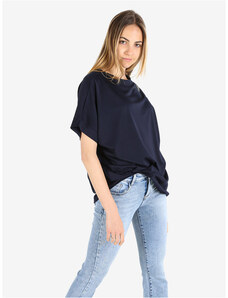 s'questo - Maglietta da donna con scollo rotondo, a maniche corte, con schiena a fantasia, orlo arrotondato, estivo, casual, in viscosa, Blu, 50