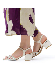 Sandali gioiello da donna con tacco a spillo argento con strass e