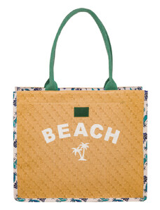 Borsa Mare in Paglia Intrecciata Naturale con Frange e Manici