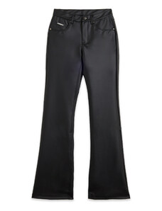 Bershka Pantaloni a zampa neri in pelle sintetica-Nero