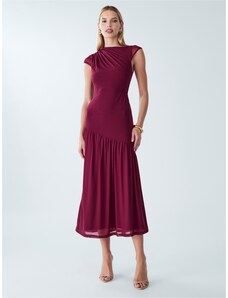 CARINACOCO Vestito Lungo Donna Per Matrimonio - Abito Elegante Con Collo V E Pieghe Skater, Sera Cerimonia Invernale - Foto 12