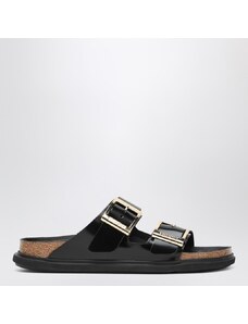 Birkenstock Slide Arizona Droplet Buckle in pelle verniciata nera