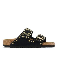 Birkenstock ciabatte slide in camoscio Arizona Rivet donna colore nero 1030348