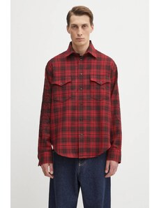 Camicia Uomo Righe rosse manica lunga in cotone collo francese - ROSSO