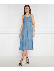 ASOS DESIGN Vestito midi con gonna a ruota e bottoni in lino blu