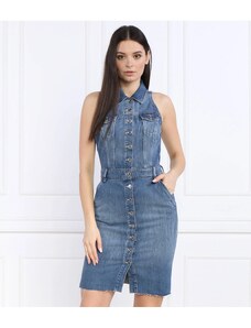 ASOS DESIGN Vestito corto accollato in chiffon elasticizzato blu