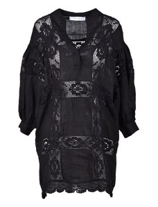 YAS - Vestito Lungo A Maniche Corte All'uncinetto A Righe Color Crema E Rosso Con Collo A Polo