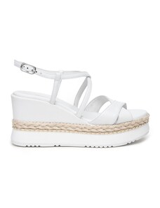 Nero Giardini Sandali Donna E218420DE – Vernice E Pelle Bianca, Tacco A Blocco, Chiusura A Fibbia, 36 EU