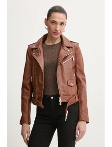 Pinko giubbino chiodo Bora in pelle effetto vintage marrone