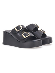 Ciabatte Donna Zeppa Mulo In Velluto Ricamate Fiori - Colori Blu Rosso Nero - Nuove