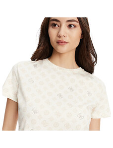 Guess T-shirt Maniche Corte Logo All-over Gloria Peony Crema Loghi Allover Woman AI25 promo