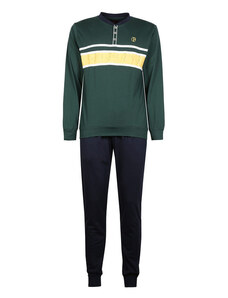 Jahetuul Pigiama Uomo Invernale Cotone Caldo Pigiama a Maniche Lunghe Top Scollo Tondo e Contrasto di Colore Lungo Pantaloni con Tasche e Coulisse