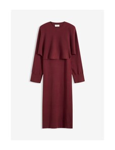 Abito in lana a girocollo tinta unita da donna a maniche lunghe di media lunghezza caldo vestito lavorato a maglia autunno inverno, Nero , S