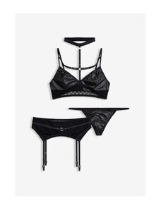 popiv Set di lingerie da donna Set di lingerie sexy con reggicalze e bretelle 4 pezzi reggiseno e mutandine Set Lingerie a vita alta con girocollo, Rosso, L