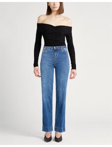 Jeans da donna Wide Leg Baggy Jeans da donna a vita alta, elasticizzati, pantaloni dritti da donna, con gamba larga con stampa a stelle, larga, jeans strappati, alla moda, casual, Blu, L