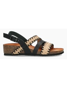 IGI&Co 5679155 Sandali Donna Con Zeppa Alta In Pelle Nera - Doppio Strappo, Suola In Gomma