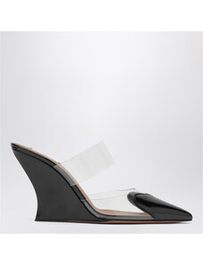 Pantofola ciabatta donna platform zeppa in gomma nera con fascia intrecciata comoda memory foam