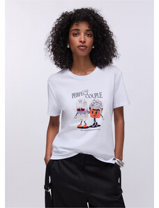 PEPE JEANS T-shirt Donna Leticia – Girocollo Bianca Con Dettagli A Strass, Manica Corta