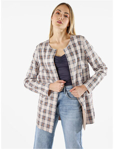 Business Blazer, giacca lunga da donna con stampa a quadri, giacca lunga per le mezze stagioni, a maniche lunghe, con risvolto, per l'autunno, l'inverno, con tasche, Azzurro, m