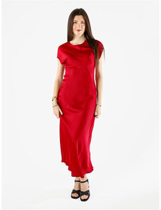 Abito Corto Maniche Corte In Cotone E Spandex – Vestito Basic Donna – Rosso (Taglia L)