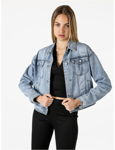Evoga Giacca Giubbotto di Jeans Donna blu scuro Basic giubbino Tessuto Denim (40, Blu Scuro