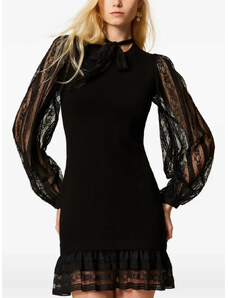 Morgan Abito Maglione Aderente 2 In 1 Con Gonna In Similpelle, Nero, Taglia XS, Maniche Lunghe, Scollo A V - 2