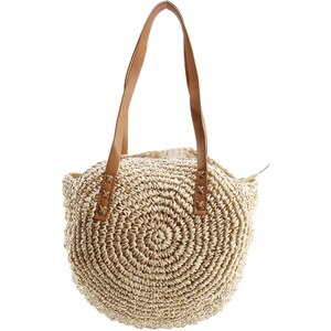 Borsa a spalla in paglia con profili in pelle - Beige - & Other IT