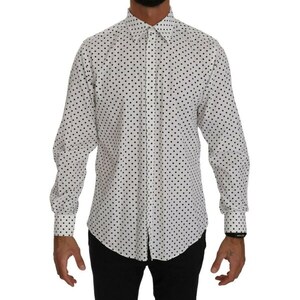 Dolce & Gabbana White Dotted Dress Formal MARTINI Shirt