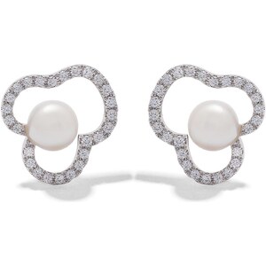 Orecchini da sposa in porcellana bianca con fiori e perle d'acqua dolce, orecchini da sposa per spose, orecchini floreali boho, accessori per feste nuziali - Italia