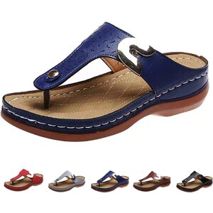 SMajong Sandali Donna Ortopedico Con Strappo Adjustable - Estivi Leggere Comode in Cuoio Artificiale, Zeppa Vintage Moda Scarpe Versatili, Nero 39 EU