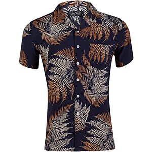 Camicia Hawaiana Uomo E Ragazzo – Maniche Corte Con Colletto Cubano, Stampa Tropicale Gialla. Perfetta Per Vacanze Estive, Mare E Spiaggia. Taglia XX-Large.