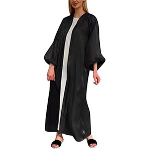 Eauptffy Abito lungo musulmano, Abaya Donna Elegante Bianco, Lungo