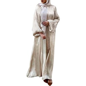 Eauptffy Abito lungo musulmano, Abaya Donna Elegante Bianco, Lungo