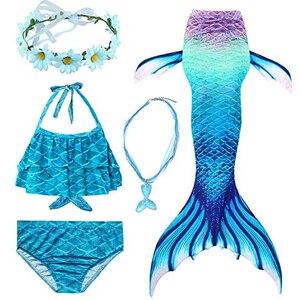 Generic Brands 3PCS Coda da Sirena Ragazza Costume da Bagno Bikini Coda da  Sirena Bambina per Nuotare Invia ghirlande e collane (HXGB01 