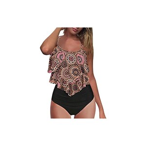 Costume Tankini Donna Curvy Vita Alta - Due Pezzi Con Imbottitura E Pantaloncino, Stampato, Perfetto Per Spiaggia E Piscina